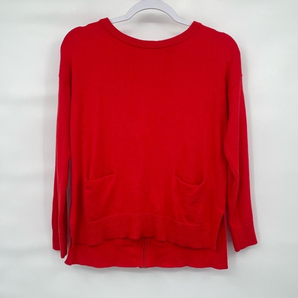 Halogen viscose wool blend candy red pocket front back zip sweater